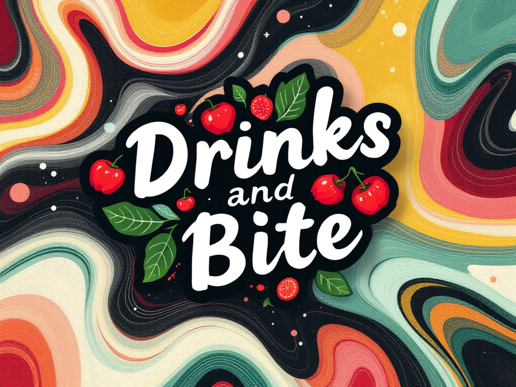 Header image for Drinks and Bite, featuring a vibrant and modern design with elements of food and beverages, complementing the sleek logo in shades of white, green, and red.