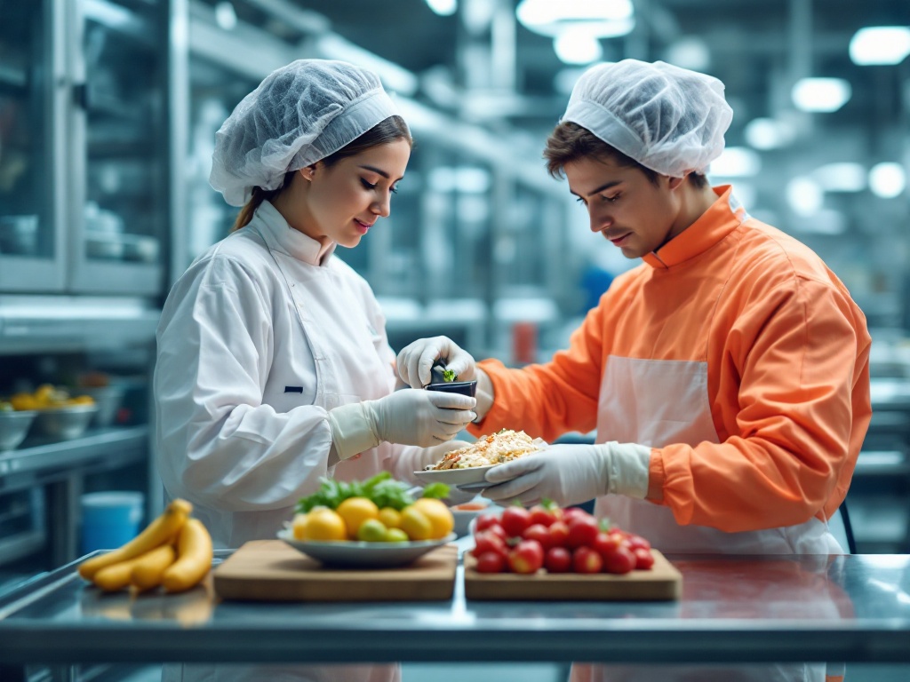 An illustration showcasing the latest innovations in food and beverage production, highlighting sustainable packaging, plant-based ingredients, and advanced technologies for 2025.