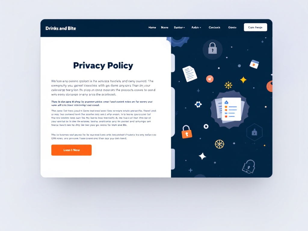 Image representing the Privacy Policy of Drinks and Bite, illustrating the commitment to protecting user privacy and ensuring data security, with icons symbolizing data protection and transparency.